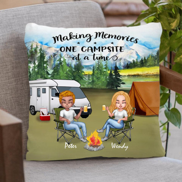 Personalized Camping Couple With Dog Pillow Cover/Quilt/Fleece Blanket - Up/to 3 Dogs - Gift Idea For Camping Lover - Let's Be Adventures