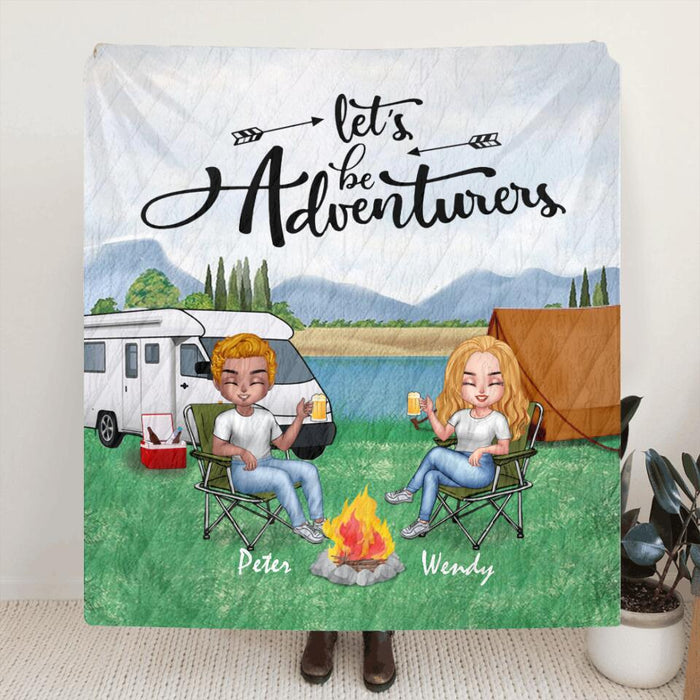 Personalized Camping Couple With Dog Pillow Cover/Quilt/Fleece Blanket - Up/to 3 Dogs - Gift Idea For Camping Lover - Let's Be Adventures