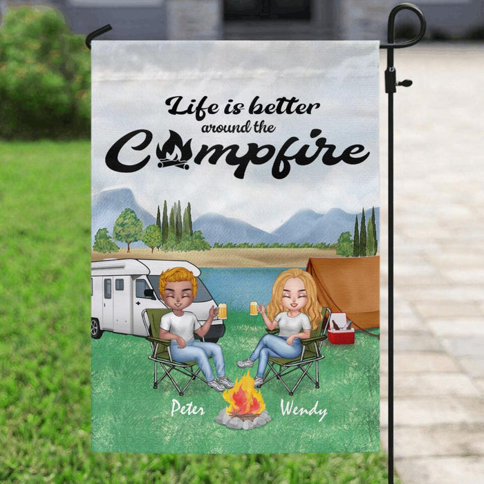 Personalized Camping Couple With Dogs Flag Sign - Couple With Up to 3 Dogs - Gift Idea For Dog/Camping Lover - Let's Be Adventurers