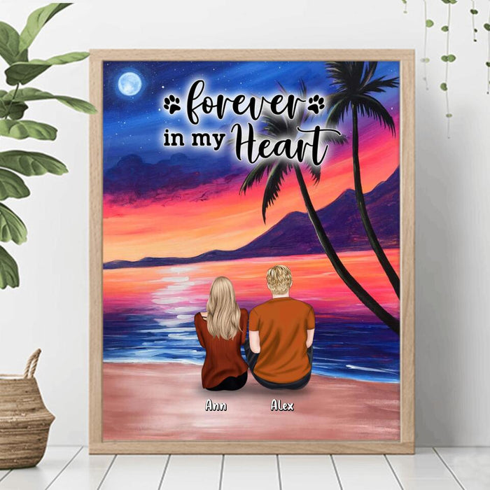 Personalized Couple and Dog Beach Dawn Vertical Poster - Gift For Couple and Dog Lovers Up To 4 Dogs - Forever In My Heart