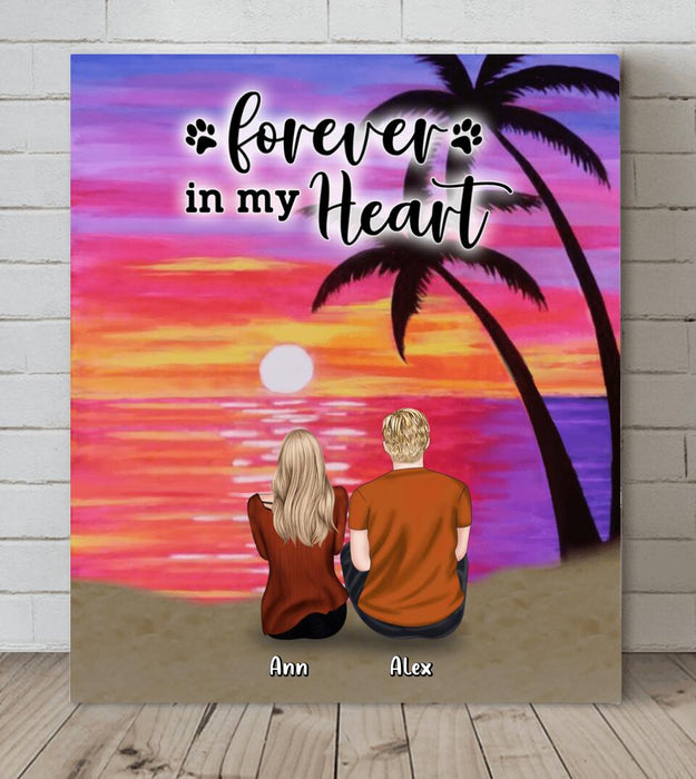 Personalized Couple and Dog Beach Dawn Vertical Canvas - Gift For Couple/Dog Lovers With Up To 4 Dogs - Forever In My Heart