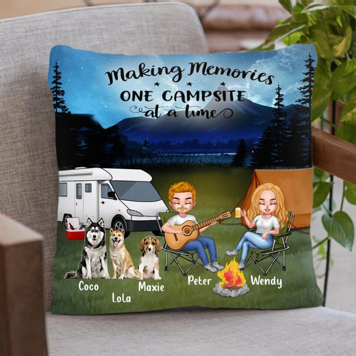 Personalized Guitar Camping Couple Pillow Cover - Gift For Couple/Dog Lovers With Up To 3 Dogs - Making Memories One Campsite At A Time