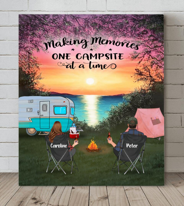 Personalized Camping Canvas - Couple With Up to 2 Kids And 3 Pets - Gift Idea For Camping Lover - Making Memories One Campsite At A Time