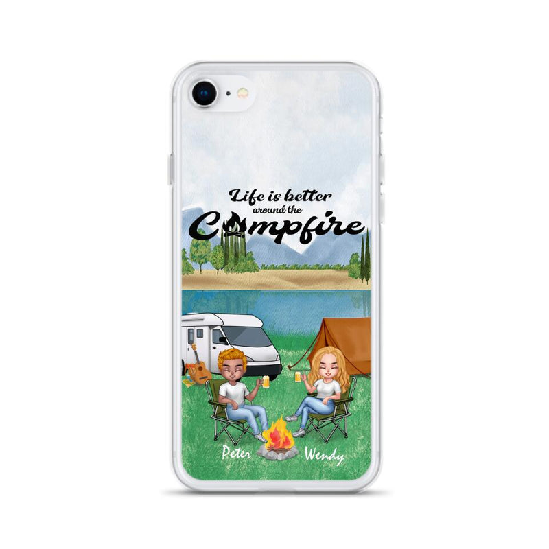 Personalized Camping Chibi Phone Case - Couple With Up to 2 Dogs - Gift Idea For Dog/Camping Lover - Life Is Better Around The Campfire - Case For iPhone And Samsung