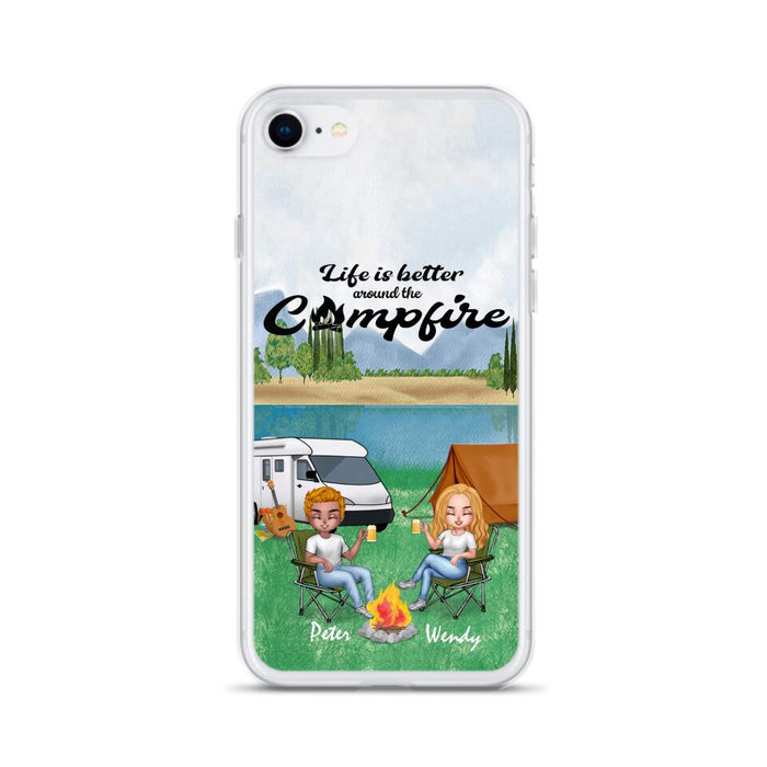 Personalized Camping Chibi Phone Case - Couple With Up to 2 Dogs - Gift Idea For Dog/Camping Lover - Life Is Better Around The Campfire - Case For iPhone And Samsung