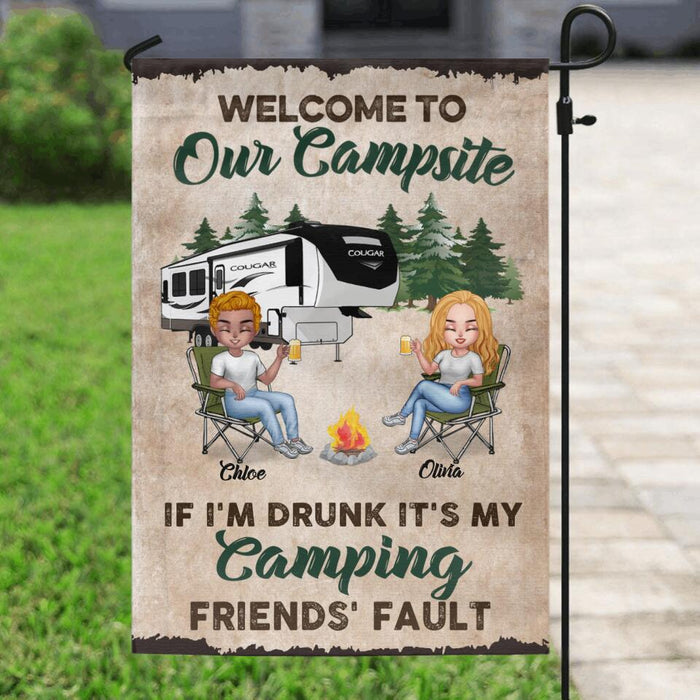 Personalized Friend Camping Flag Sign - Gift Idea For Friends/Camping Lover - Up to 4 People - Welcome to Our Campsite Camper