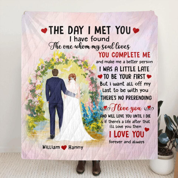Personalized Wedding Fleece/Quilt Blanket - Wedding Gifts For Couples - Up to 4 Dogs - The Day I Met You
