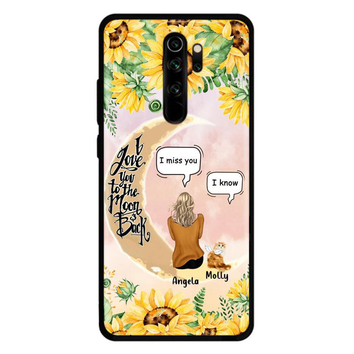Personalized Memorial Cat Sun Flower Phone Case - Up to 6 Cats - Memorial Gift Idea For Cat Lover - I Love You To The Moon And Back - Case For Xiaomi, Oppo And Huawei