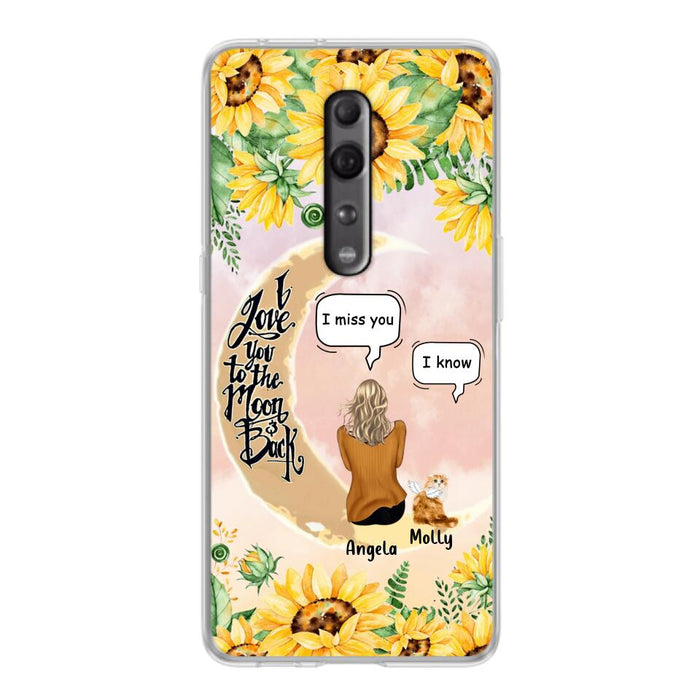 Personalized Memorial Cat Sun Flower Phone Case - Up to 6 Cats - Memorial Gift Idea For Cat Lover - I Love You To The Moon And Back - Case For Xiaomi, Oppo And Huawei