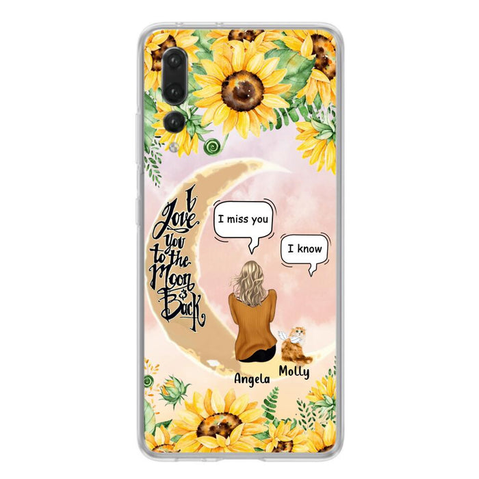 Personalized Memorial Cat Sun Flower Phone Case - Up to 6 Cats - Memorial Gift Idea For Cat Lover - I Love You To The Moon And Back - Case For Xiaomi, Oppo And Huawei