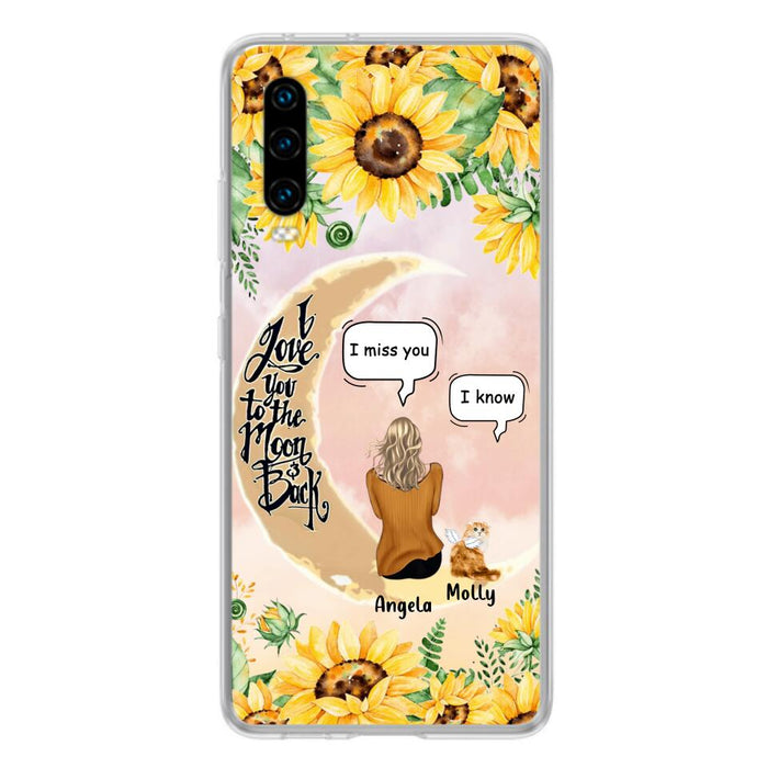 Personalized Memorial Cat Sun Flower Phone Case - Up to 6 Cats - Memorial Gift Idea For Cat Lover - I Love You To The Moon And Back - Case For Xiaomi, Oppo And Huawei