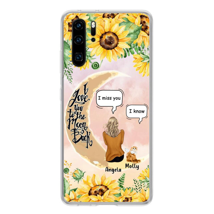 Personalized Memorial Cat Sun Flower Phone Case - Up to 6 Cats - Memorial Gift Idea For Cat Lover - I Love You To The Moon And Back - Case For Xiaomi, Oppo And Huawei