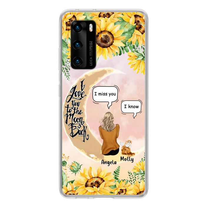 Personalized Memorial Cat Sun Flower Phone Case - Up to 6 Cats - Memorial Gift Idea For Cat Lover - I Love You To The Moon And Back - Case For Xiaomi, Oppo And Huawei
