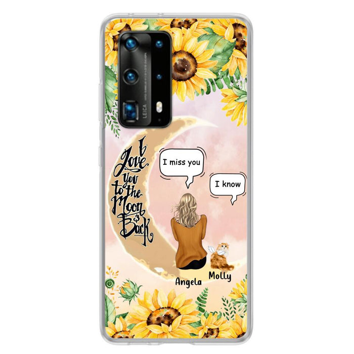 Personalized Memorial Cat Sun Flower Phone Case - Up to 6 Cats - Memorial Gift Idea For Cat Lover - I Love You To The Moon And Back - Case For Xiaomi, Oppo And Huawei