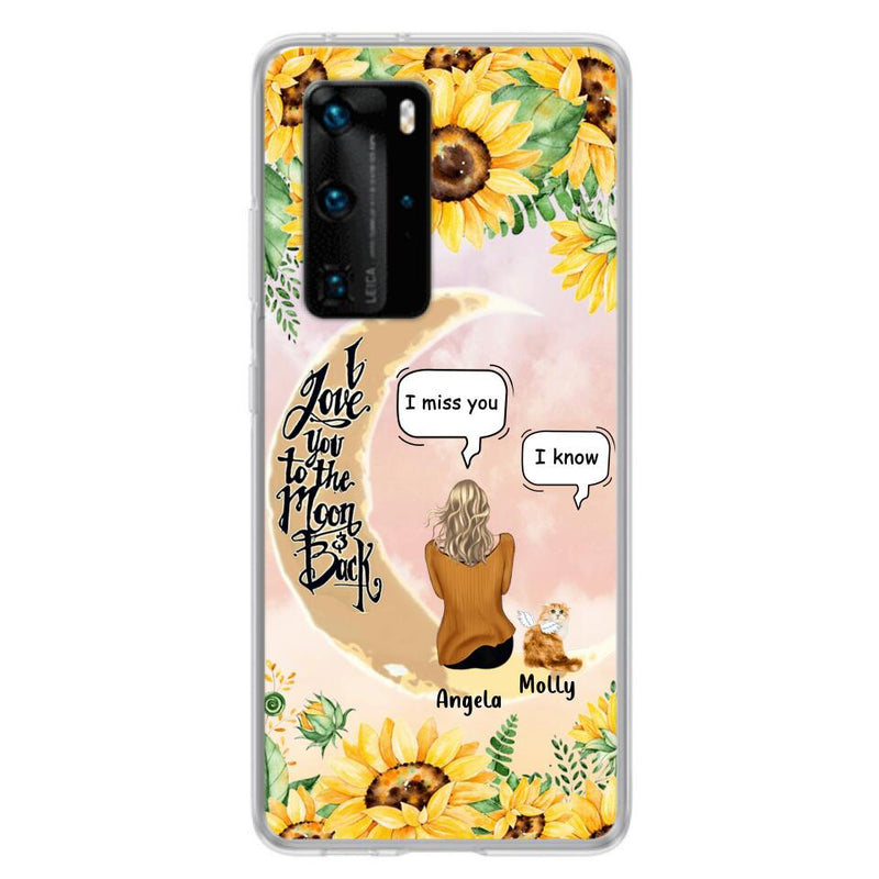 Personalized Memorial Cat Sun Flower Phone Case - Up to 6 Cats - Memorial Gift Idea For Cat Lover - I Love You To The Moon And Back - Case For Xiaomi, Oppo And Huawei
