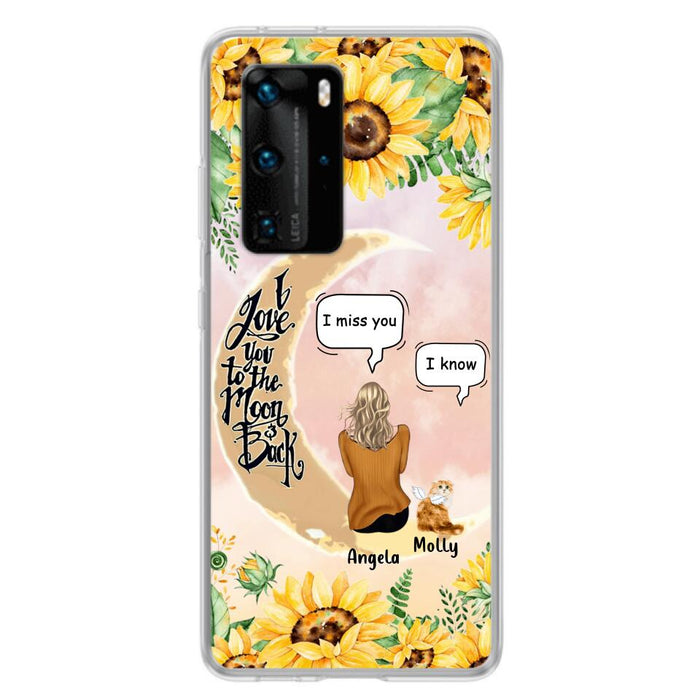Personalized Memorial Cat Sun Flower Phone Case - Up to 6 Cats - Memorial Gift Idea For Cat Lover - I Love You To The Moon And Back - Case For Xiaomi, Oppo And Huawei