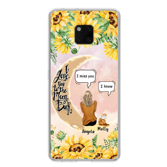 Personalized Memorial Cat Sun Flower Phone Case - Up to 6 Cats - Memorial Gift Idea For Cat Lover - I Love You To The Moon And Back - Case For Xiaomi, Oppo And Huawei