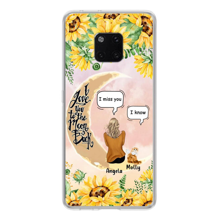 Personalized Memorial Cat Sun Flower Phone Case - Up to 6 Cats - Memorial Gift Idea For Cat Lover - I Love You To The Moon And Back - Case For Xiaomi, Oppo And Huawei