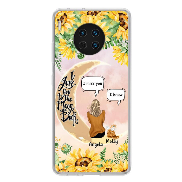 Personalized Memorial Cat Sun Flower Phone Case - Up to 6 Cats - Memorial Gift Idea For Cat Lover - I Love You To The Moon And Back - Case For Xiaomi, Oppo And Huawei