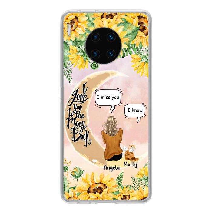 Personalized Memorial Cat Sun Flower Phone Case - Up to 6 Cats - Memorial Gift Idea For Cat Lover - I Love You To The Moon And Back - Case For Xiaomi, Oppo And Huawei