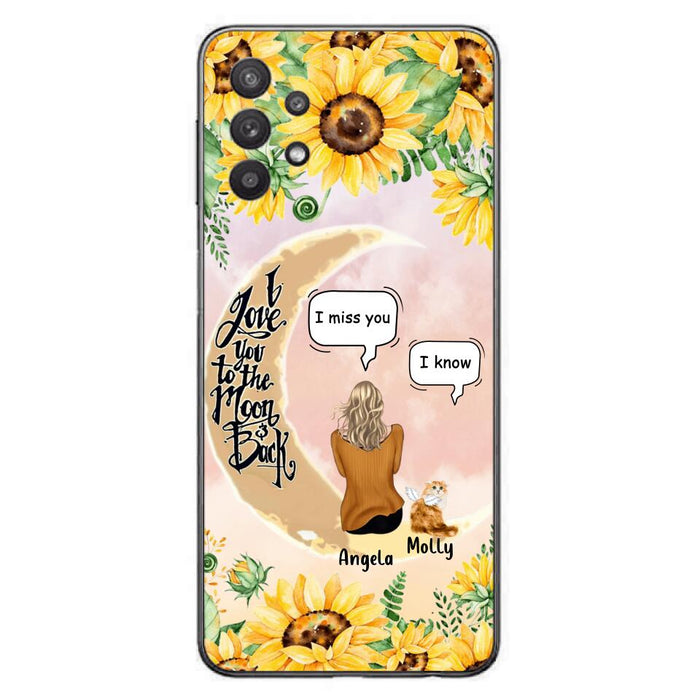 Personalized Memorial Cat Sun Flower Phone Case - Up to 6 Cats - Memorial Gift Idea For Cat Lover - I Love You To The Moon And Back - Case For iPhone And Samsung