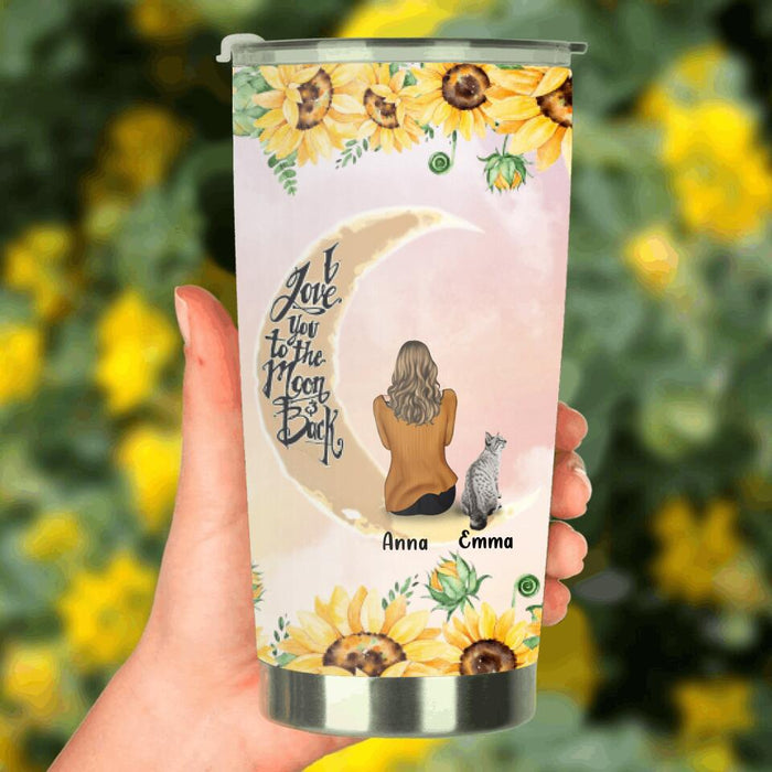 Personalized Cat Sun Flower Tumbler - Up to 6 Cats - Gift Idea For Cat Lover - I Love You To The Moon And Back