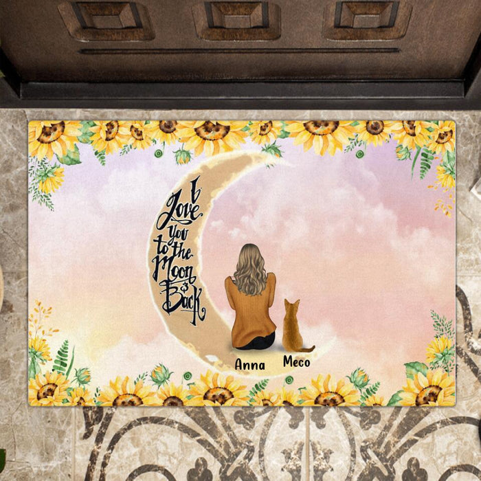Personalized Cat Sun Flower Doormat - Up to 6 Cats - Gift Idea For Cat Lover - I Love You To The Moon And Back