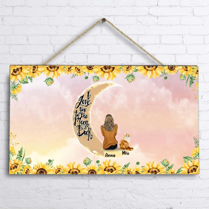 Personalized Cat Sun Flower Door Sign - Up to 6 Cats - Gift Idea For Cat Lover - I Love You To The Moon And Back