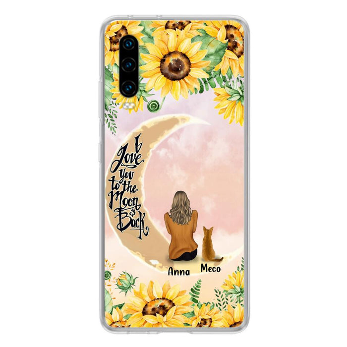 Personalized Cat Sun Flower Phone Case - Up to 6 Cats - Gift Idea For Cat Lover - I Love You To The Moon And Back - Case For Xiaomi, Oppo And Huawei
