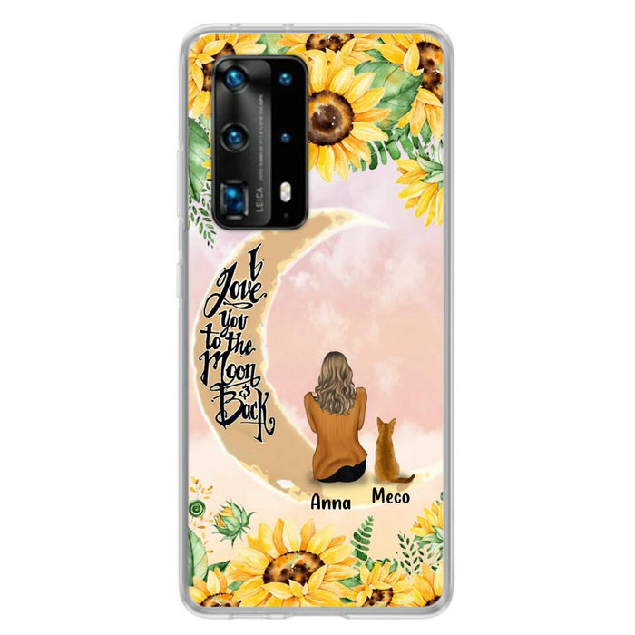 Personalized Cat Sun Flower Phone Case - Up to 6 Cats - Gift Idea For Cat Lover - I Love You To The Moon And Back - Case For Xiaomi, Oppo And Huawei
