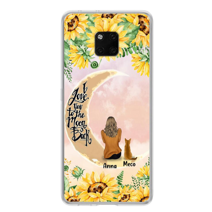 Personalized Cat Sun Flower Phone Case - Up to 6 Cats - Gift Idea For Cat Lover - I Love You To The Moon And Back - Case For Xiaomi, Oppo And Huawei