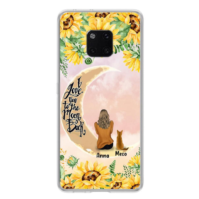 Personalized Cat Sun Flower Phone Case - Up to 6 Cats - Gift Idea For Cat Lover - I Love You To The Moon And Back - Case For Xiaomi, Oppo And Huawei