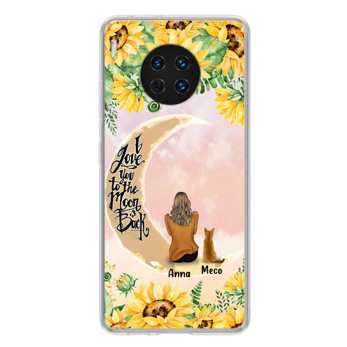 Personalized Cat Sun Flower Phone Case - Up to 6 Cats - Gift Idea For Cat Lover - I Love You To The Moon And Back - Case For Xiaomi, Oppo And Huawei