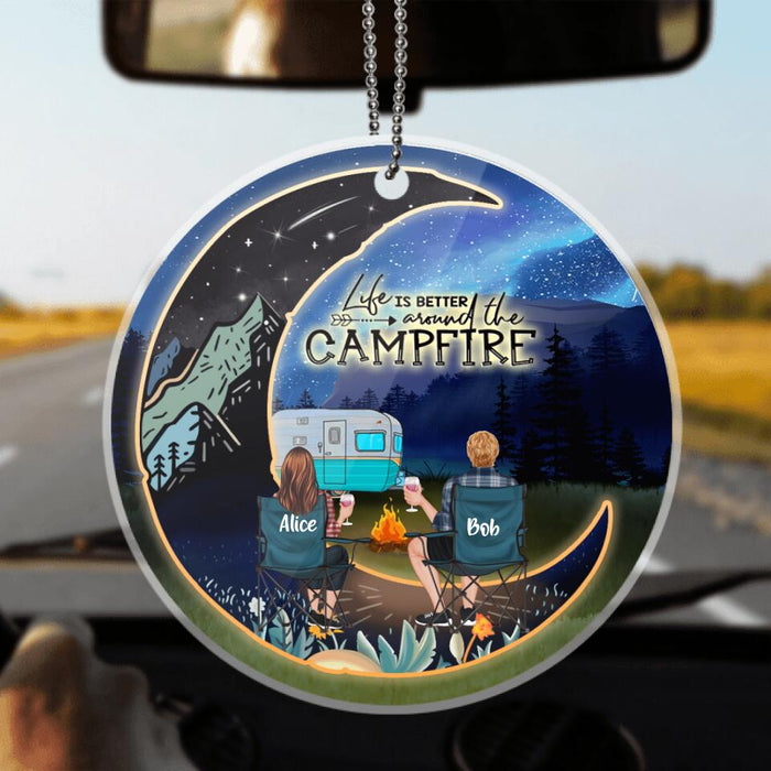 Personalized Camping Moon Couple Valentine's Day Car Ornament - Gift Idea For Camping Lover - Life Is Better Around The Campfire