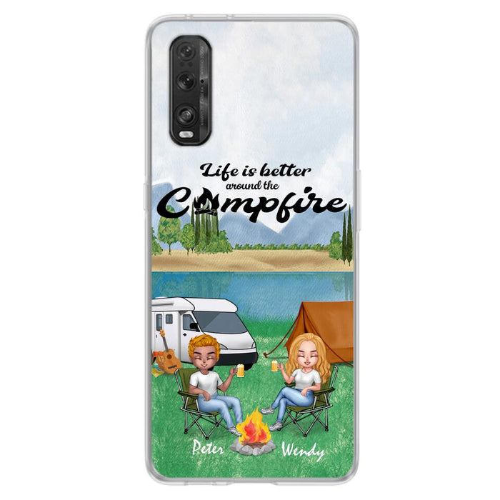 Personalized Camping Chibi Phone Case - Couple With Up to 2 Dogs - Gift Idea For Camping Lover - Case For Xiaomi, Oppo And Huawei