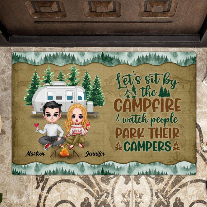 Personalized Camping Couple And Dog Doormat - Couple With Up to 2 Dogs - Gift Idea For Couple - Let's Sit By The Campfire