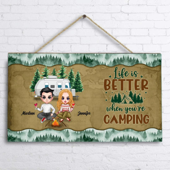 Personalized Camping Couple And Dog Door Sign - Couple With Up to 2 Dogs - Gift Idea For Couple - Life Is Better When You're Camping