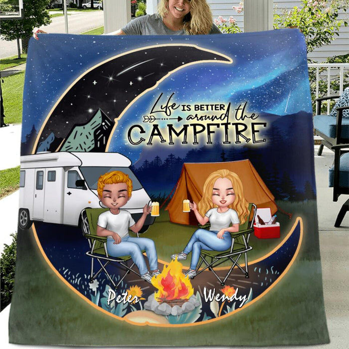 Personalized Camping Moon Couple With Dogs Pillow Cover/Quilt/Fleece Throw Blanket - Couple With Up to 3 Dogs - Gift Idea For Dog/Camping Lover
