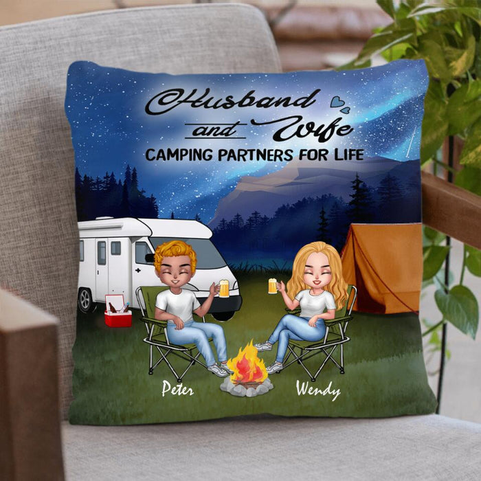 Personalized Camping Night Couple With Dogs Pillow Cover/Quilt/Fleece Throw Blanket - Couple With Up to 3 Dogs - Gift Idea For Dog/Camping Lover