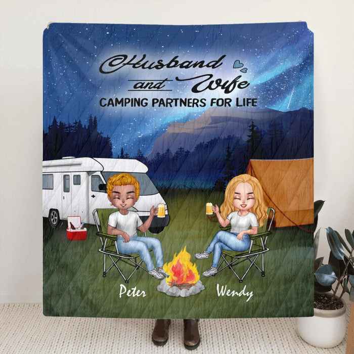 Personalized Camping Night Couple With Dogs Pillow Cover/Quilt/Fleece Throw Blanket - Couple With Up to 3 Dogs - Gift Idea For Dog/Camping Lover