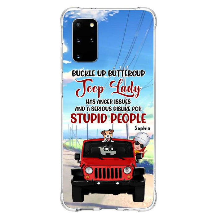 Custom Personalized Off-road Lady Phone Case - Upto 5 Dogs - Gift Idea For Dog/Off-road Lover - Buckle Up Buttercup - Case For iPhone/Samsung