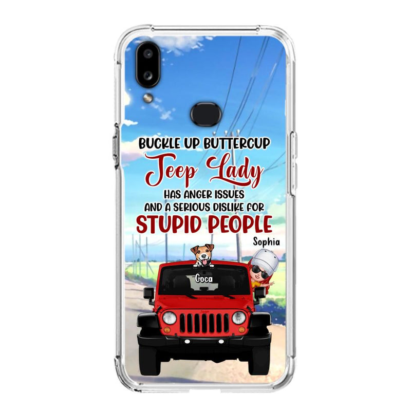 Custom Personalized Off-road Lady Phone Case - Upto 5 Dogs - Gift Idea For Dog/Off-road Lover - Buckle Up Buttercup - Case For iPhone/Samsung