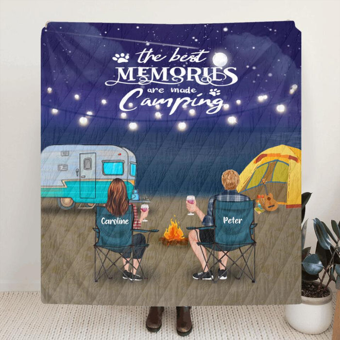 Personalized Beach Night Camping Quilt/Fleece Blanket - Couple/Parents With Up to 3 Kids And 6 Pets - Gift Idea For Couple/Family/Camping Lover - The Best Memories Are Made Camping