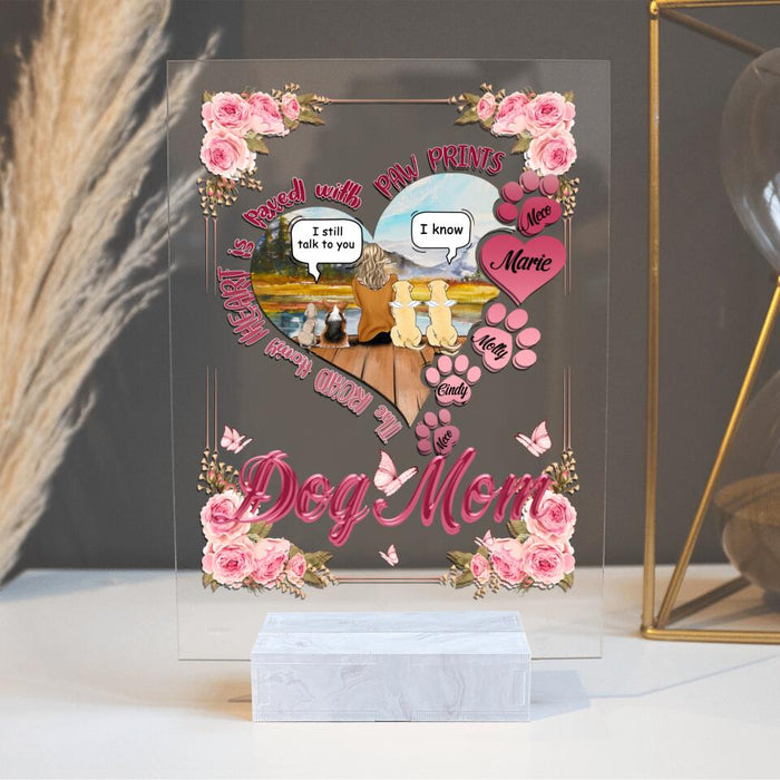 Personalized Memorial Dog Mom Plaque - Memorial Gift Idea For Dog Lover - Up to 4 Dogs - The Road To My Heart Is Paved With Paw Prints