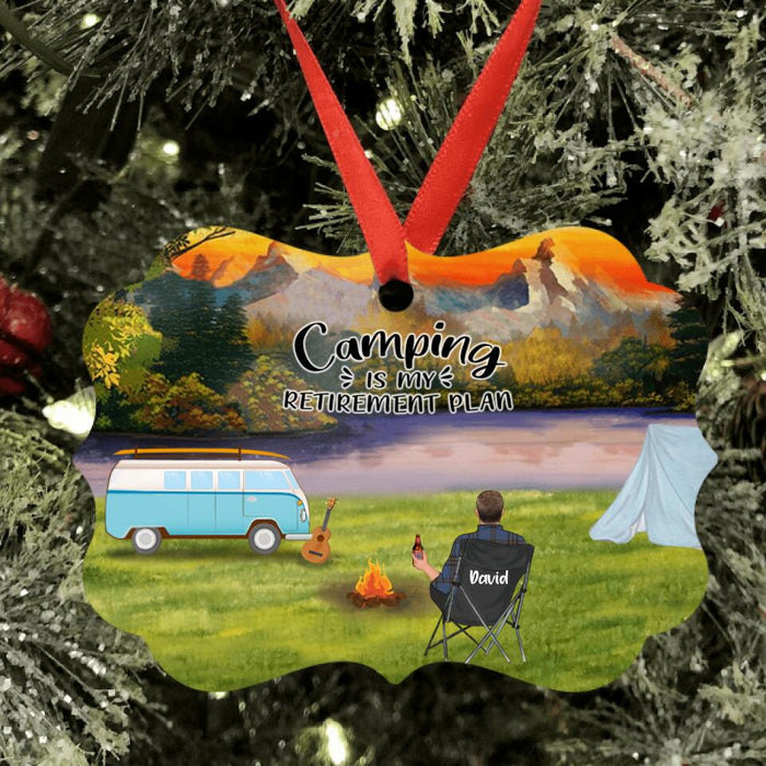 Personalized Camping Ornament - Man/Woman/Couple With Up to 6 Pets - Best Gift For Camping Lover - Camping Is My Retirement Plan - Q3VZTZ