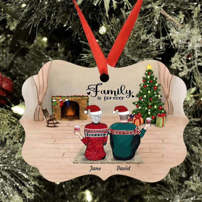 Personalized Family Christmas Ornament - Gift For The Whole Family - Couple/Parents Up to 3 Children, Up to 3 Pets - Family Is Forever