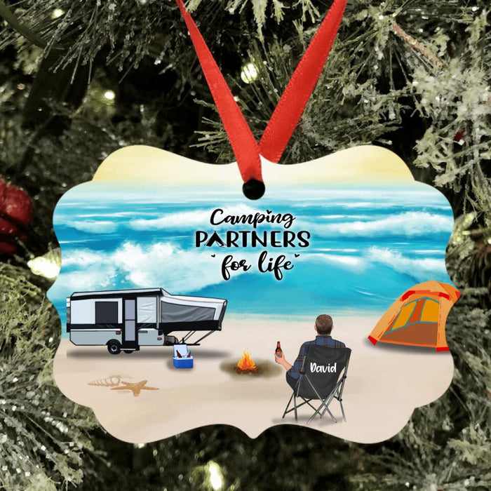 Personalized Beach Camping Ornament - Up to 6 Kids, 2 Pets - Best Gift For Camping Lover - Camping Partners For Life