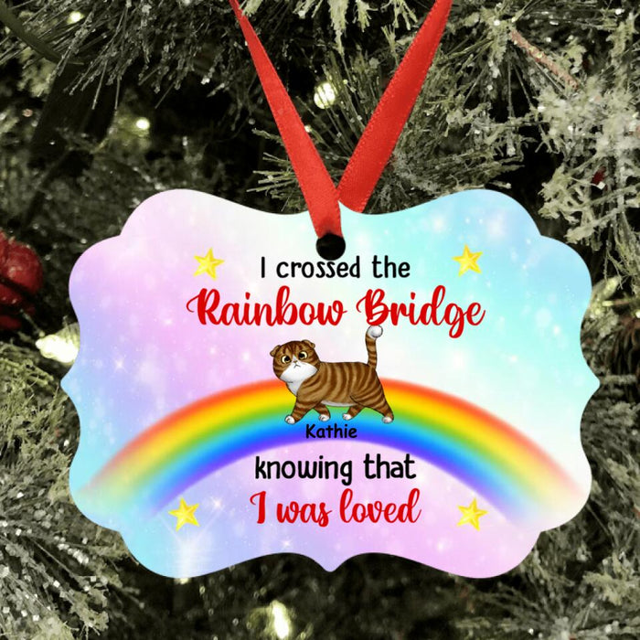 Personalized Crossed Rainbow Bridge Cat Ornament - Up to 5 Cats - Best Gift For Cat Lover - We Crossed The Rainbow Bridge Knowing That We Were Loved