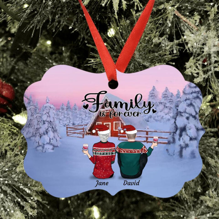 Personalized Family Christmas Ornament - Gift For The Whole Family - Couple/Parents Up to 3 Children, Up to 3 Pets - Family Is Forever