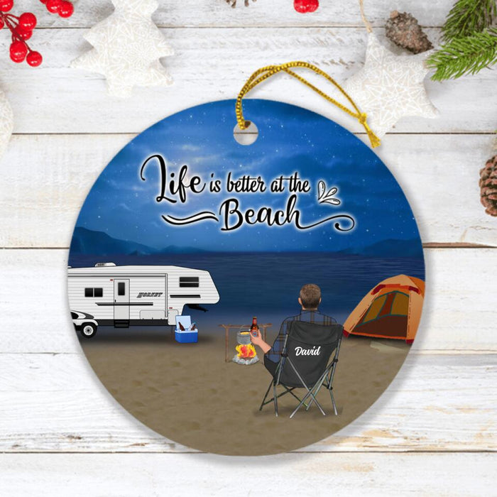 Personalized Beach Camping Ornament - Best Gift For Camping Family/Couple/Single Parent/Solo - Up to 4 Kids and 6 Pets - Life Is Better At The Beach